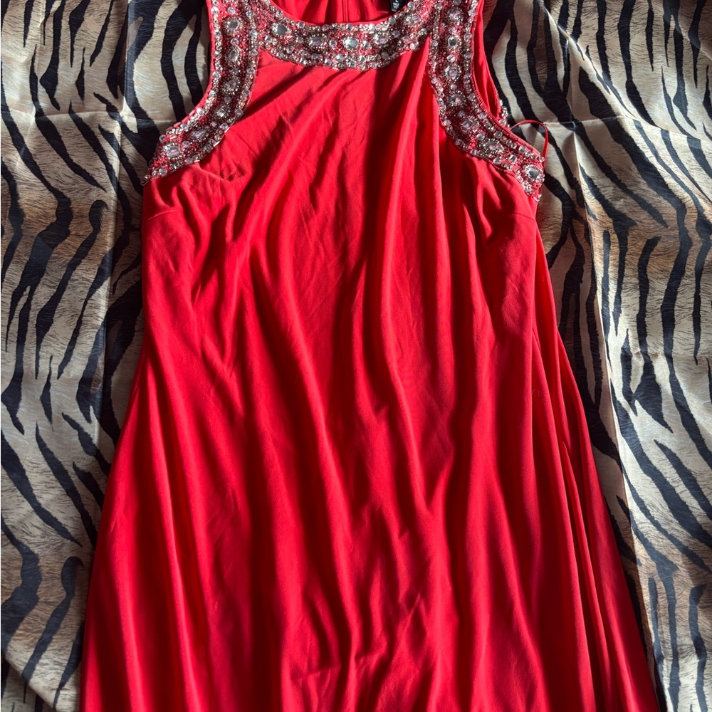 Red Embellished Sleeveless Dress